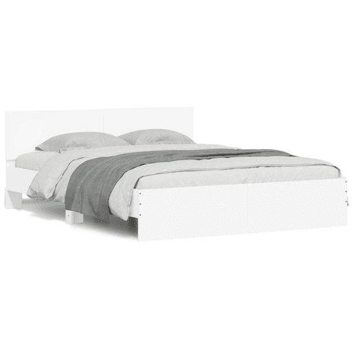Estrutura de Cama de casal simple com cabeceira e luzes LED 160x200 cm branco