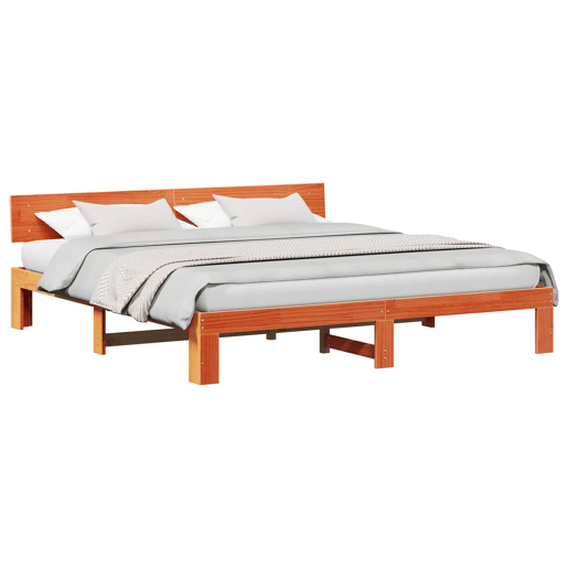 Estrutura de cama de casal simple com cabeceira - Marrom Cera 200 x 200 cm