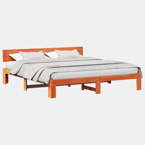 Estrutura de cama de casal simple com cabeceira - Marrom Cera 200 x 200 cm
