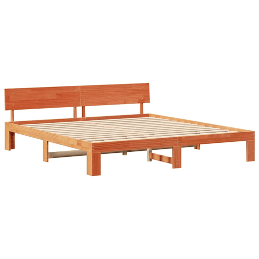 Estrutura de cama de casal simple com cabeceira - Marrom Cera 200 x 200 cm