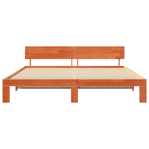 Estrutura de cama de casal simple com cabeceira - Marrom Cera 200 x 200 cm