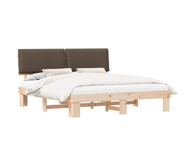 Estructura de cama matrimonial estilo con cabecera tapizada taupé 180 x 200 cm