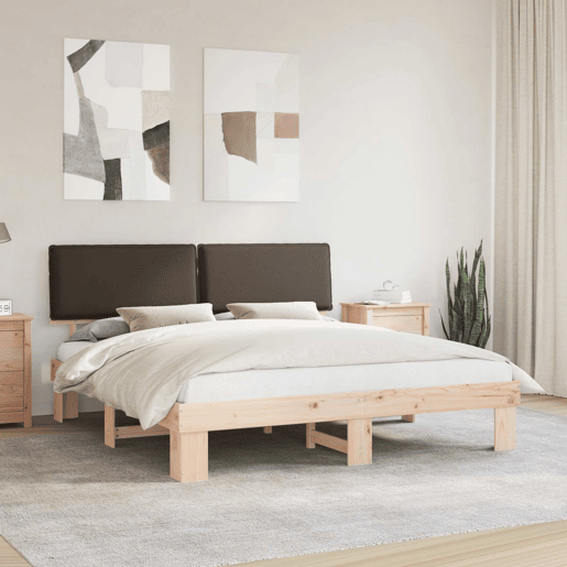 Estrutura de Cama de casal moderno com Cabeceira Estofada Cinzento-acastanhado