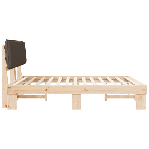 Estrutura de Cama de casal moderno com Cabeceira Estofada Cinzento-acastanhado
