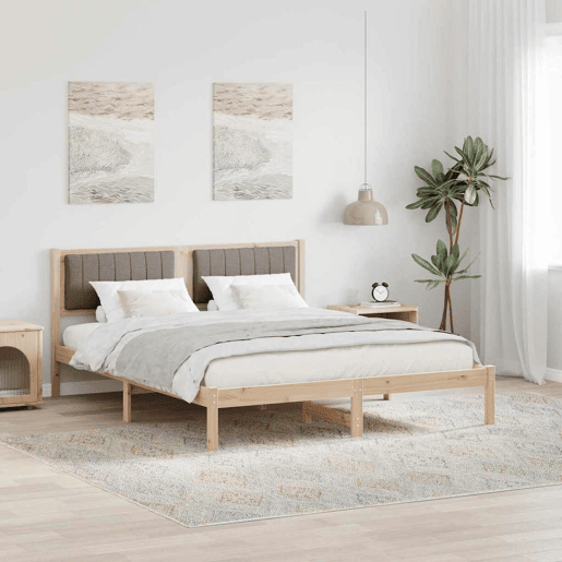 Estrutura de Cama de casal moderno com Cabeceira Estofada Cinzento-acastanhado
