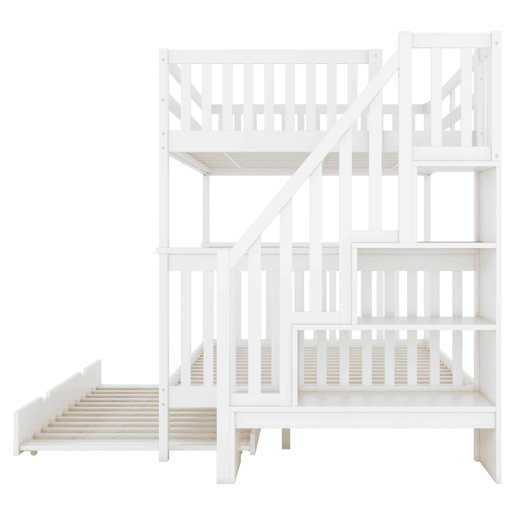 Beliche 140x200cm em madeira de pinho - com 2 gavetas e cama com gavetão - Branco