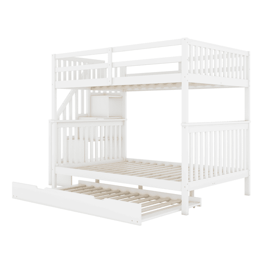 Beliche 140x200cm em madeira de pinho - com 2 gavetas e cama com gavetão - Branco