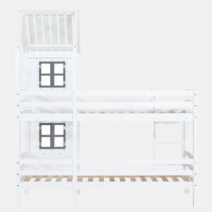 Beliche 90x200 cm madeira maciça - com estrado de ripas - Branco e cinzento