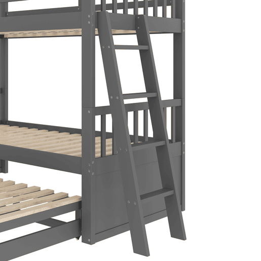 Litera 90x200cm - Cama infantil, cama tipo casa, estrutura em pinho e MDF com escada e cama extraível com 3 gavetas - Cinza