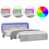 Estrutura de cama de casal cabeceira e luzes LED - 160x200cm cinzento cimento