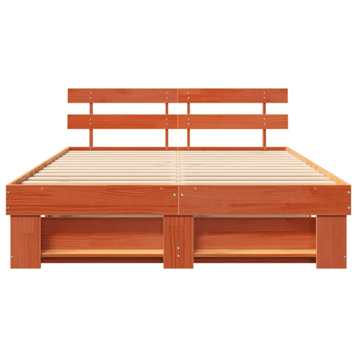 Estrutura de cama de casal simple com cabeceira - Marrom Cera 150 x 200 cm