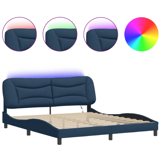 Estrutura de Cama de casal moderno com LED - 180x200 cm tecido azul