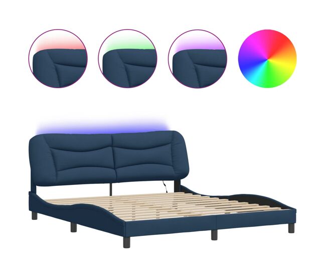 Estructura de cama doble matrimonial con led - tela azul 180x200 cm