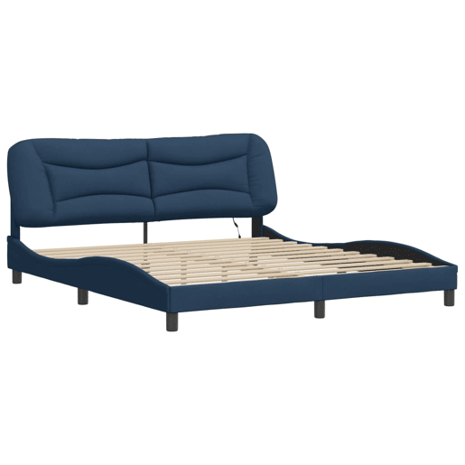 Estrutura de Cama de casal moderno com LED - 180x200 cm tecido azul