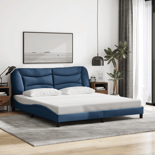 Estrutura de Cama de casal moderno com LED - 180x200 cm tecido azul