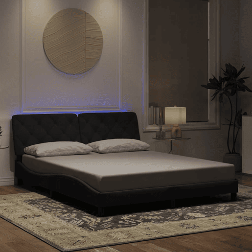 Estrutura de Cama de casal moderno com LED sem colchão 160x200 cm veludo preto