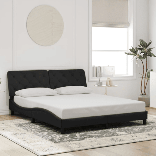 Estrutura de Cama de casal moderno com LED sem colchão 160x200 cm veludo preto