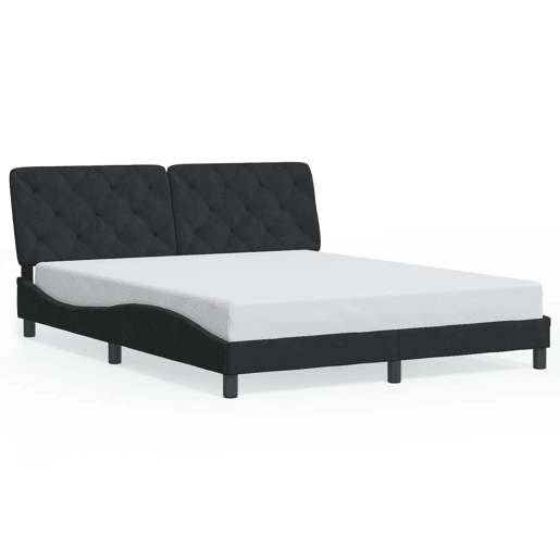 Estrutura de Cama de casal moderno com LED sem colchão 160x200 cm veludo preto