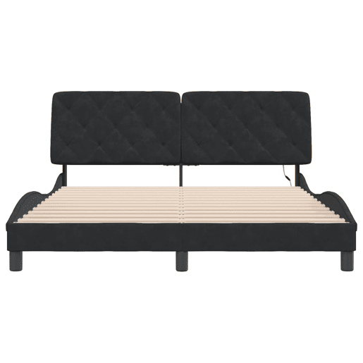 Estrutura de Cama de casal moderno com LED sem colchão 160x200 cm veludo preto