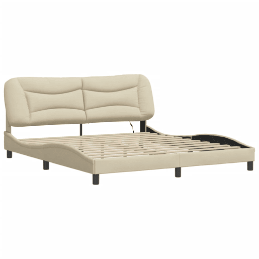 Estrutura de Cama de casal moderno com LED - 180x200 cm tecido creme