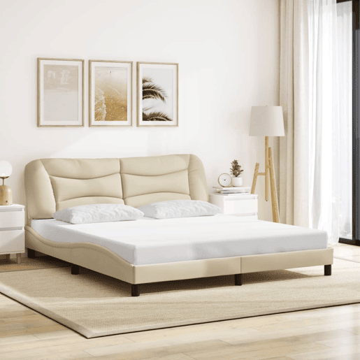 Estrutura de Cama de casal moderno com LED - 180x200 cm tecido creme