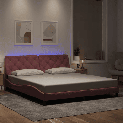 Estrutura de Cama de casal moderno com LED sem colchão 180x200 cm veludo rosa