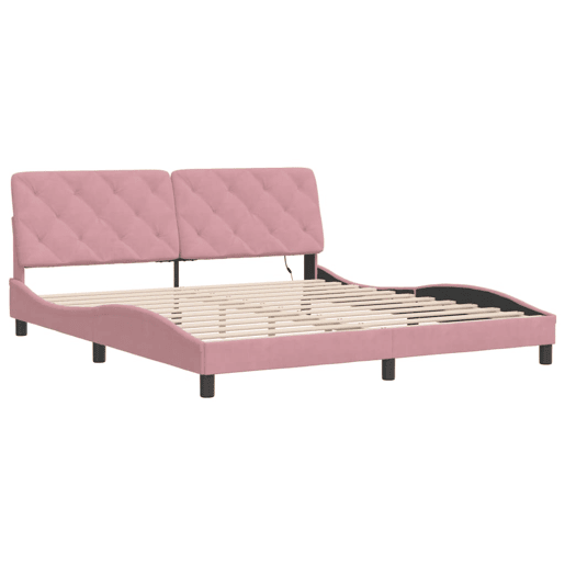 Estrutura de Cama de casal moderno com LED sem colchão 180x200 cm veludo rosa