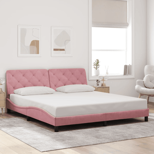 Estrutura de Cama de casal moderno com LED sem colchão 180x200 cm veludo rosa