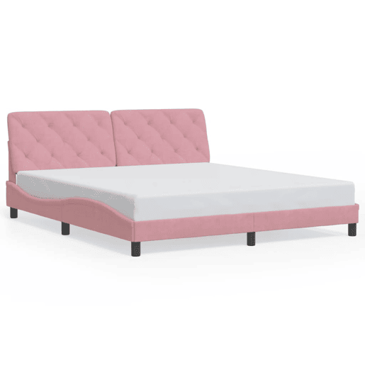 Estrutura de Cama de casal moderno com LED sem colchão 180x200 cm veludo rosa