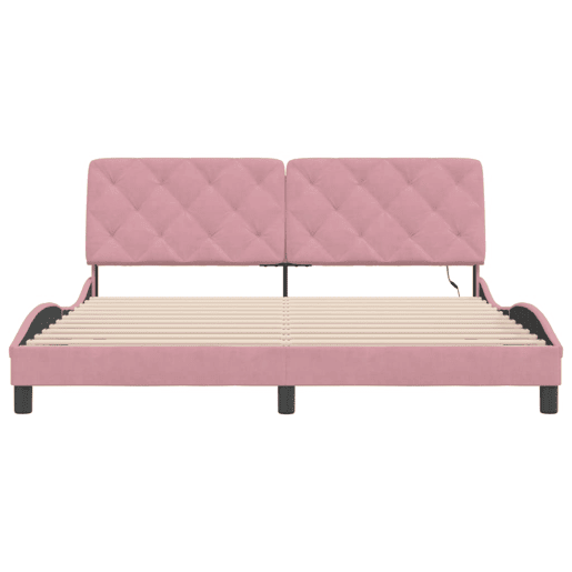 Estrutura de Cama de casal moderno com LED sem colchão 180x200 cm veludo rosa