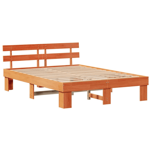 Estrutura de cama de casal simple com cabeceira - Marrom Cera 160 x 200 cm