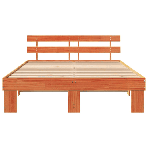 Estrutura de cama de casal simple com cabeceira - Marrom Cera 160 x 200 cm