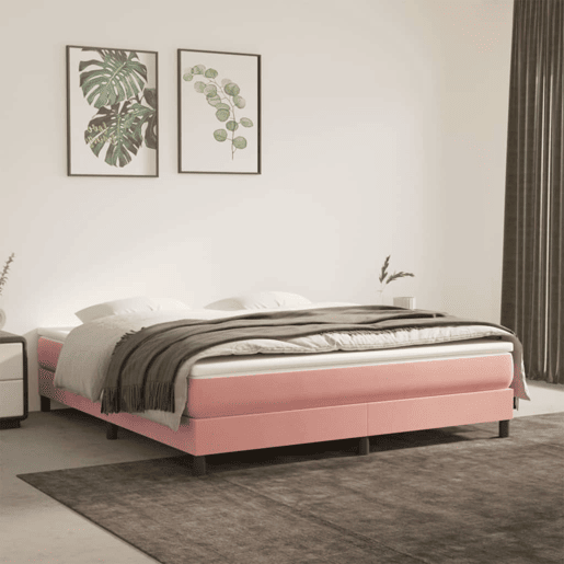 Estrutura de Cama de casal moderno com molas 160x200 cm veludo rosa