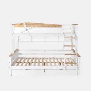Beliche 90x200cm e 140x200cm - com escada, prateleiras e 2 gavetas - madeira de pinho e MDF - Branco