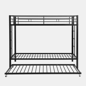 Beliche de metal 90x200 cm - com cama de rodízio 90x190 cm com rodas - Preto