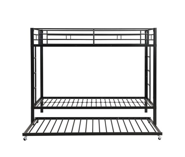 Litera de metal de 90x200 cm - con cama nido de 90x190 cm con ruedas - negro