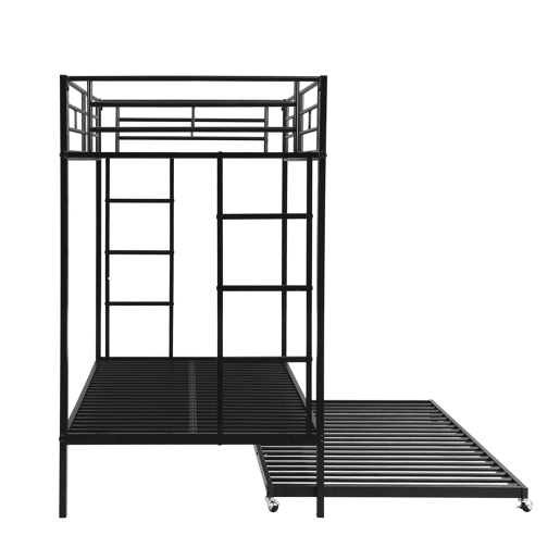 Beliche de metal 90x200 cm - com cama de rodízio 90x190 cm com rodas - Preto
