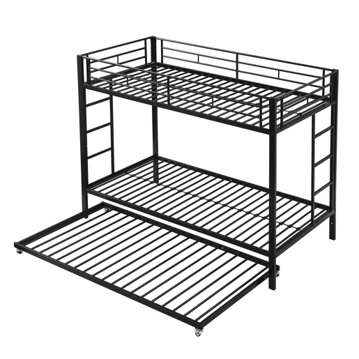 Beliche de metal 90x200 cm - com cama de rodízio 90x190 cm com rodas - Preto