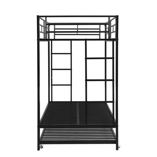 Beliche de metal 90x200 cm - com cama de rodízio 90x190 cm com rodas - Preto