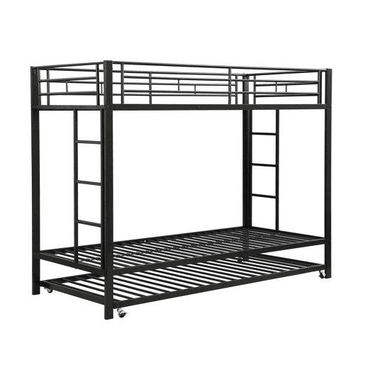 Beliche de metal 90x200 cm - com cama de rodízio 90x190 cm com rodas - Preto