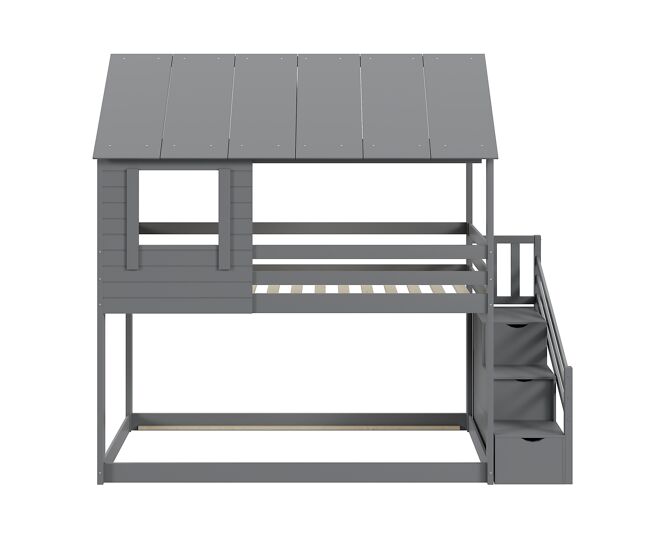 Litera infantil 90 * 200 cm - sistema hidráulico de almacenamiento, robusta y duradera, para niños - gris