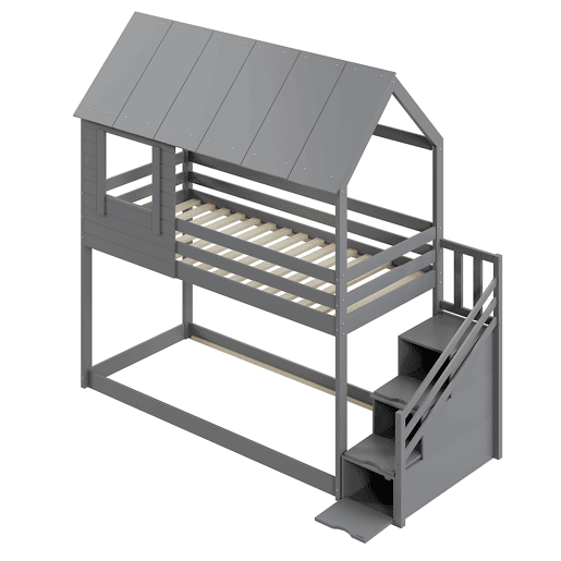 Cama infantil 90 * 200 cm - Sistema hidráulico de arrumação, robusta e duradoura, para crianças - Cinza