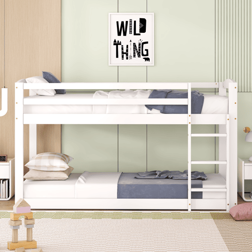 Beliche em pinho com barreiras anti-queda + escada - 90x200cm - Branco