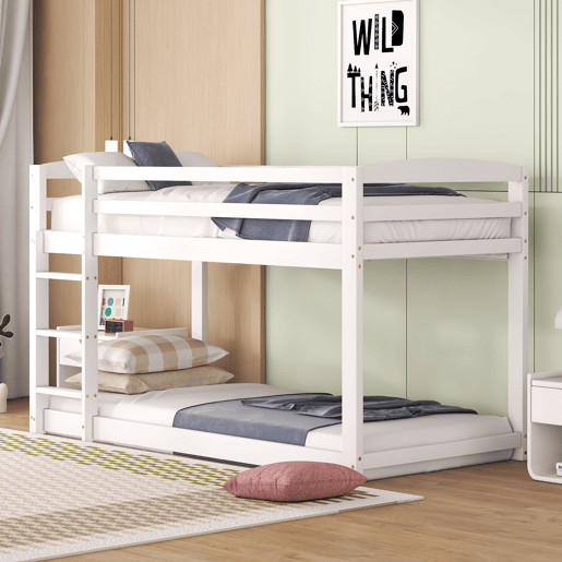 Beliche em pinho com barreiras anti-queda + escada - 90x200cm - Branco