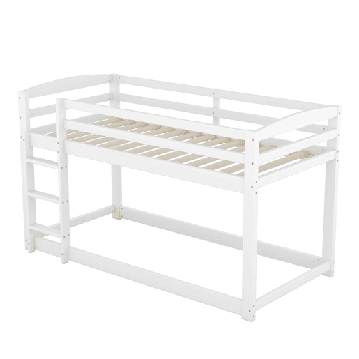 Beliche em pinho com barreiras anti-queda + escada - 90x200cm - Branco