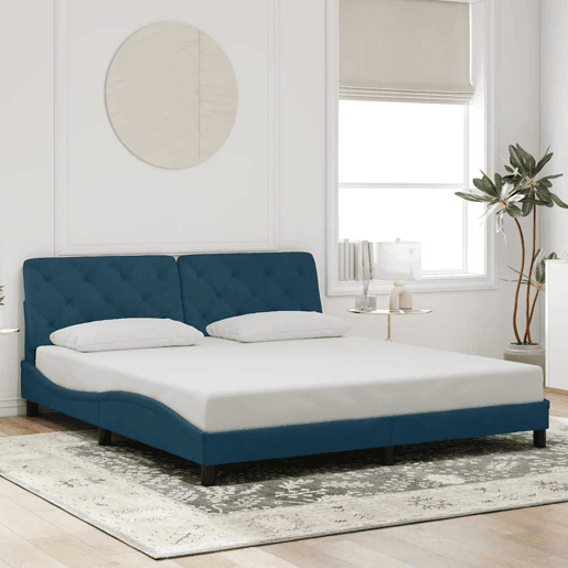 Estrutura de Cama de casal moderno com LED sem colchão 180x200 cm veludo azul