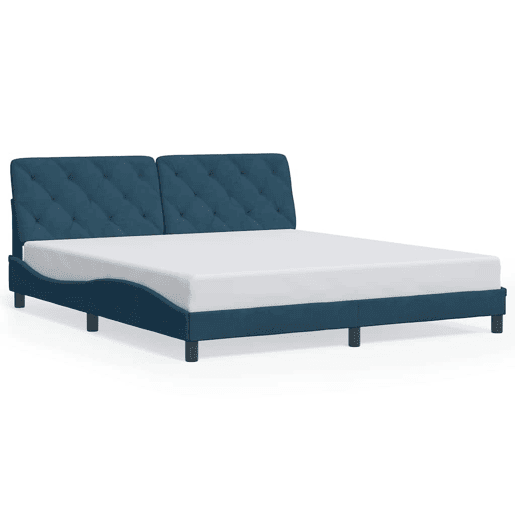 Estrutura de Cama de casal moderno com LED sem colchão 180x200 cm veludo azul