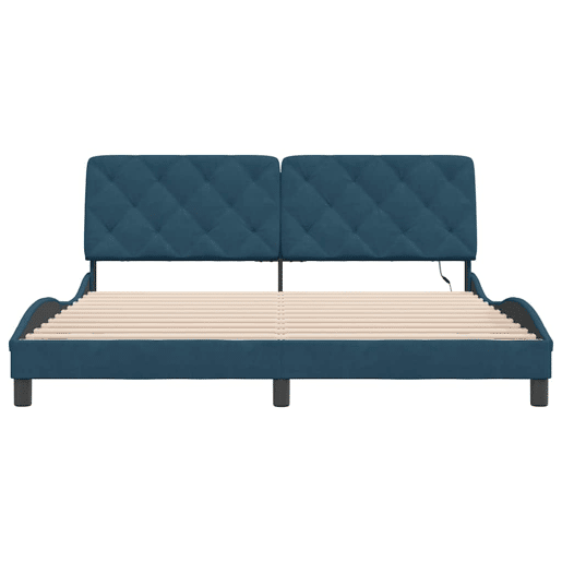 Estrutura de Cama de casal moderno com LED sem colchão 180x200 cm veludo azul