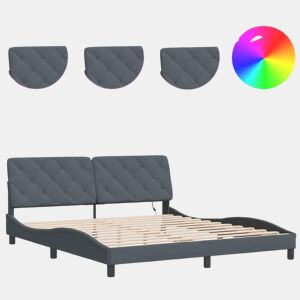 Estrutura de Cama de casal moderno com LED sem colchão 180x200cm veludo cinzento-escuro