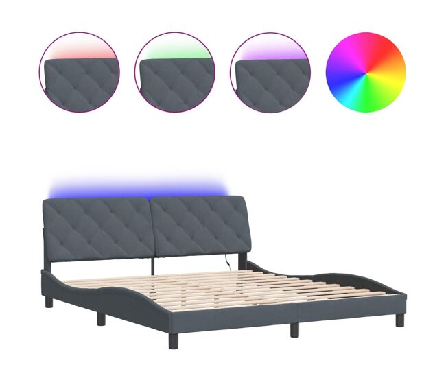 Estructura de cama doble matrimonial con led - terciopelo gris oscuro 180x200 cm